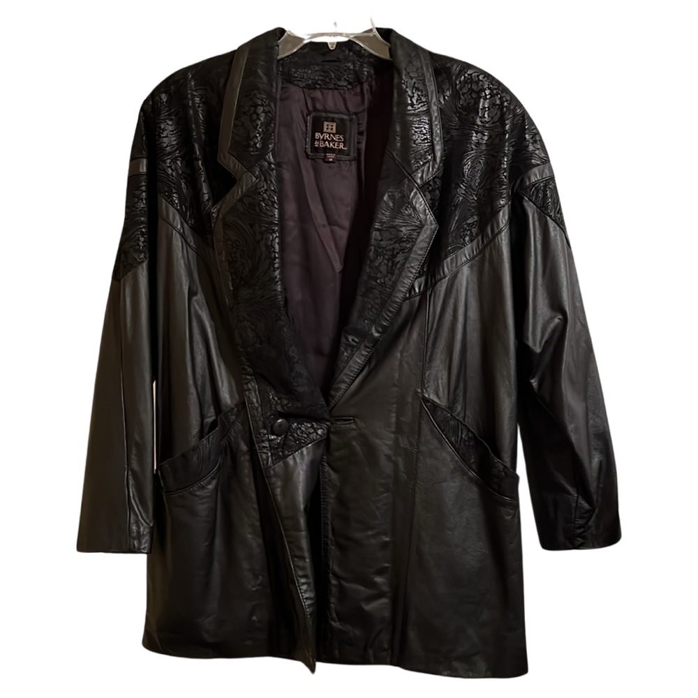 Byrnes & Baker Black Leather Coat Jacket Size Medium Vintage 80s